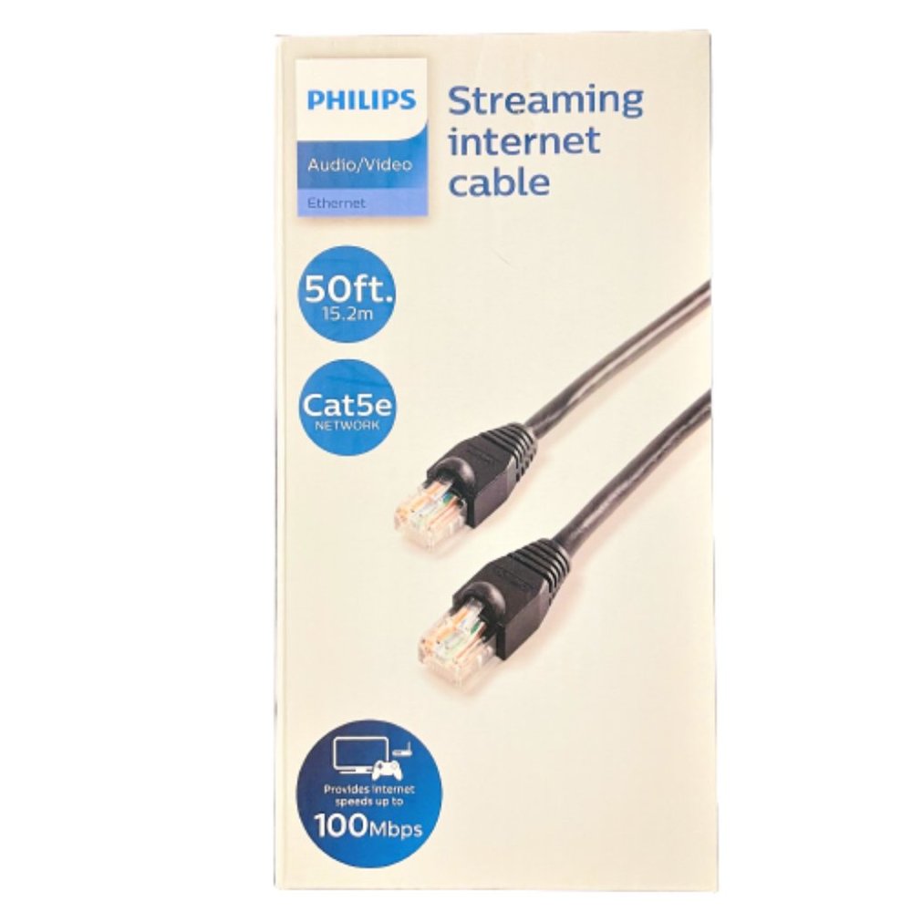 Philips Black 50' cat5e Audio Video Streaming‎ Internet Cable 100Mbps Internet